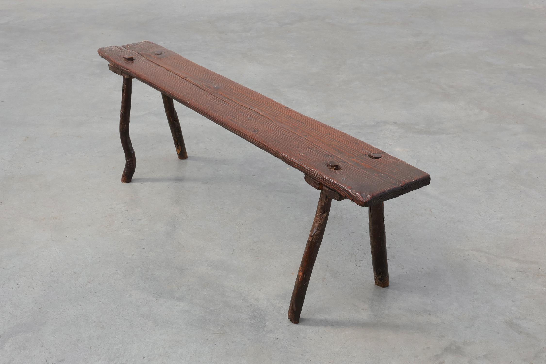 French Primitive Wooden Bench with Splayed Legs, 19th Centurythumbnail
